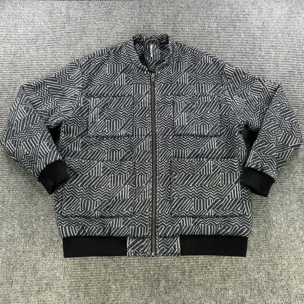 Free People Geometric Patterned Bomber Jacket Black White Print Womens‎ Medium